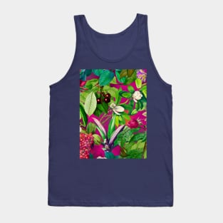 Trendy tropical floral leaves and fruits tropical pattern, pink fuchsia floral illustration over a Tank Top